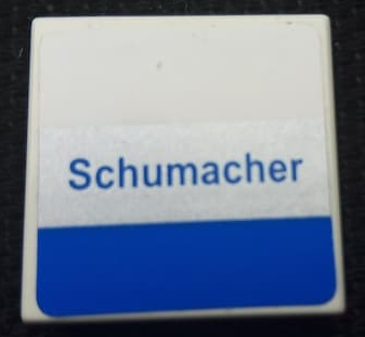 Tile 2 x 2 with 'Schumacher', Blue and Silver Stripes Pattern (Sticker) - Set 8461