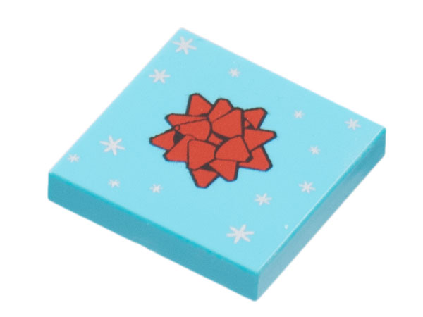 Tile 2 x 2 with Red Gift Bow and Silver Stars Pattern