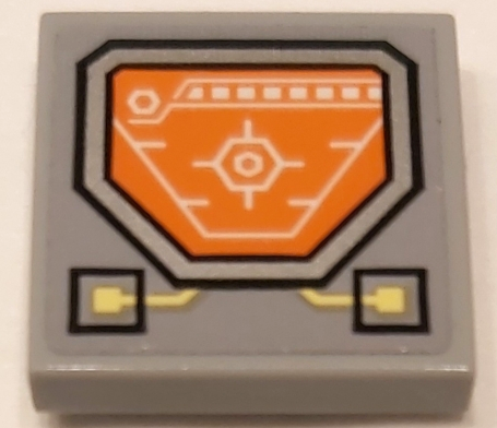Tile 2 x 2 with Orange Head-Up Display (HUD), Circuitry and Buttons Pattern (Sticker) - Set 70322