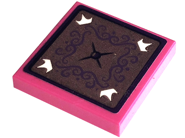 Tile 2 x 2 with White Crowns, Bright Pink Cushion with Dark Blue Button, and Medium Lavender Stitching Pattern (Sticker) - Set 43195