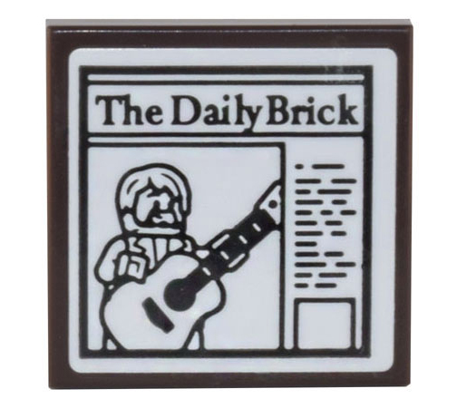Tile 2 x 2 with Newspaper Minifigure Playing Acoustic Guitar and 'The Daily Brick' Pattern (Sticker) - Set 10308
