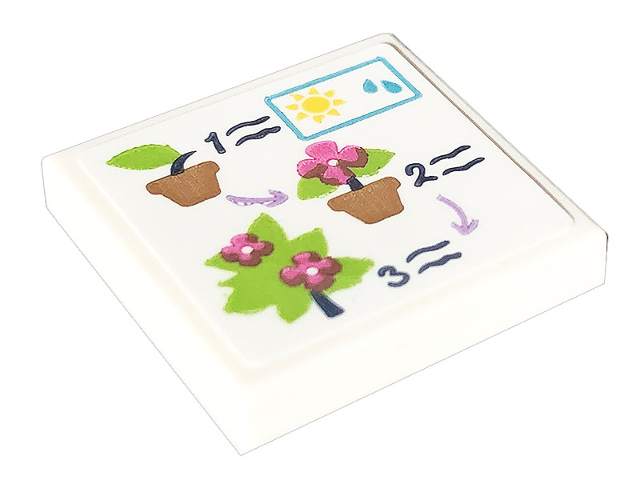 Tile 2 x 2 with Flowers, Plant Pots, Numbers 1, 2 and 3, Sun and Water Drops Pattern (Sticker) - Set 41707