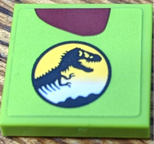 Tile 2 x 2 with Jurassic Park Logo and Dark Red Spot Pattern Model Right Side (Sticker) - Set 76956