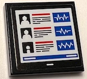 Tile 2 x 2 with White and Blue Screen with 3 Patient Profiles, Red and Black Lines, and Heart Beat Lines Pattern (Sticker) - Set 60204