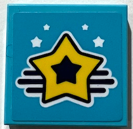 Tile 2 x 2 with Yellow Star, 3 Black Lines, and 4 White Stars Pattern (Sticker) - Set 41372