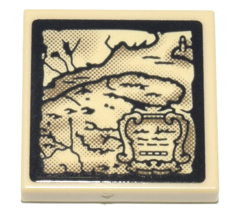 Tile 2 x 2 with Dark Tan and Black Parchment Map of St. Lawrence River, Lighthouse, and Legend Pattern (Sticker) - Set 21335
