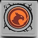 Tile 2 x 2 with Dark Orange Griffin Head in Orange Round Window on Light Bluish Gray Background Pattern (Sticker) - Set 40556