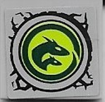 Tile 2 x 2 with Dark Green Dragon Head in Lime Round Window on Light Bluish Gray Background Pattern (Sticker) - Set 40556