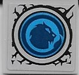 Tile 2 x 2 with Dark Blue Lion Head in Blue Round Window on Light Bluish Gray Background Pattern (Sticker) - Set 40556