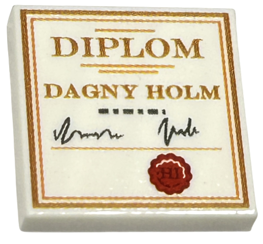Tile 2 x 2 with Copper 'DIPLOM DAGNY HOLM', Black Signature, Red Stamp with 'HI' and Border Pattern