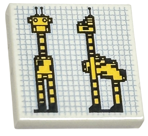 Tile 2 x 2 with Yellow and Black Brick Built Giraffe Blueprint on Bright Light Blue Graph Paper Pattern
