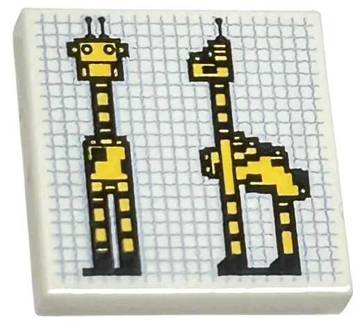 Tile 2 x 2 with Yellow and Black Brick Built Giraffe Blueprint on Bright Light Blue Graph Paper Pattern