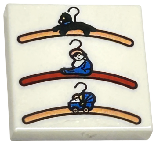 Tile 2 x 2 with 3  Copper and Red Clothes Hangers with Childs Toys Pattern