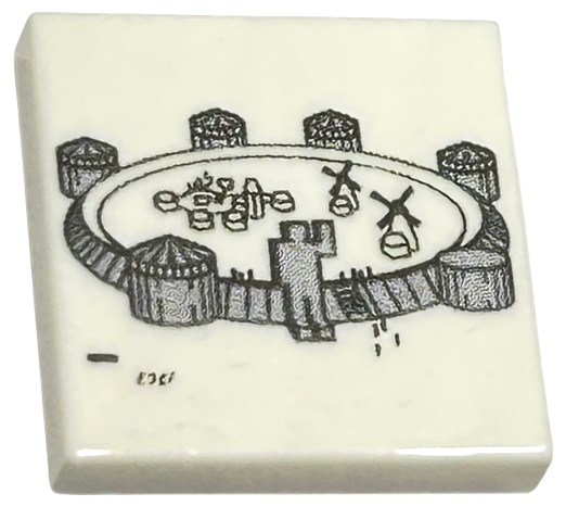 Tile 2 x 2 with Light Bluish Gray Arena with Windmills and Turrets (LEGOLAND Billund Plan) Pattern