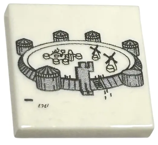 Tile 2 x 2 with Light Bluish Gray Arena with Windmills and Turrets (LEGOLAND Billund Plan) Pattern