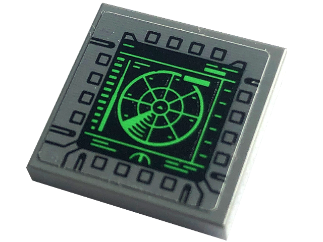 Tile 2 x 2 with Display Screen with Green Radar and Black Squares Pattern (Sticker) - Set 76240