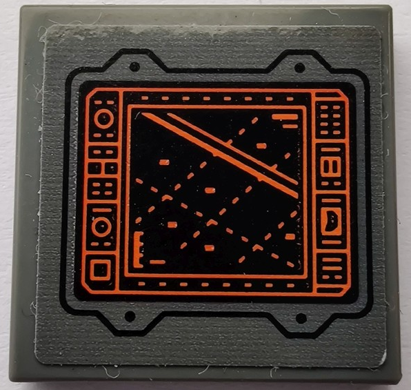 Tile 2 x 2 with Display Screen with Black and Orange Radar Map Pattern (Sticker) - Set 76240