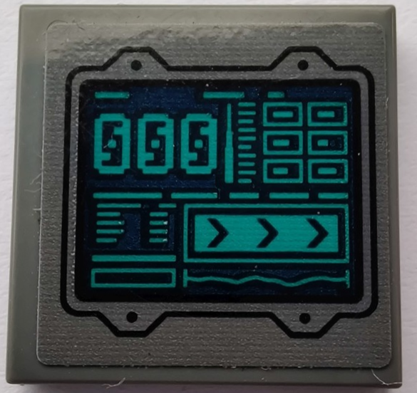 Tile 2 x 2 with Display Screen with Dark Turquoise '000', Rectangles and Lines on Dark Blue Background Pattern (Sticker) - Set 76240