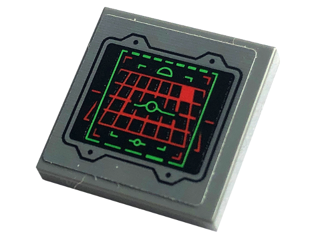 Tile 2 x 2 with Display Screen with Red Grid and Green Head-Up Display (HUD) on Black Background Pattern (Sticker) - Set 76240
