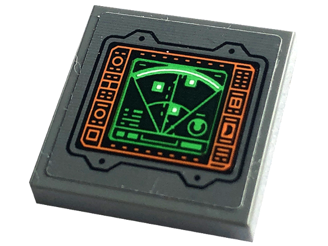 Tile 2 x 2 with Display Screen with Green Radar and Orange Controls, Circles and Lines on Black Background Pattern (Sticker) - Set 76240