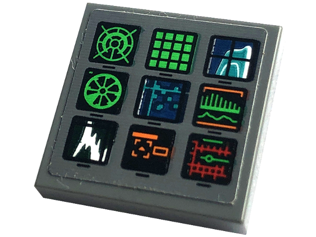 Tile 2 x 2 with Display Screens with Green, Orange and Red Charts, Graphs, Radar and Grids Pattern (Sticker) - Set 76240
