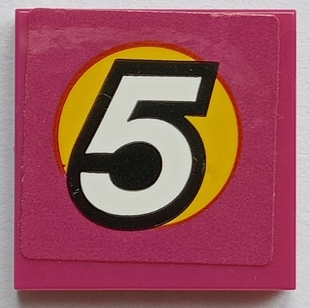 Tile 2 x 2 with White Number 5 in Yellow Circle Pattern (Sticker) - Set 60288