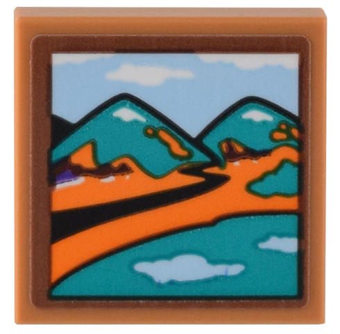 Tile 2 x 2 with Landscape with Dark Turquoise Hills and Orange and Black Roadway Pattern (Sticker) - Set 40583
