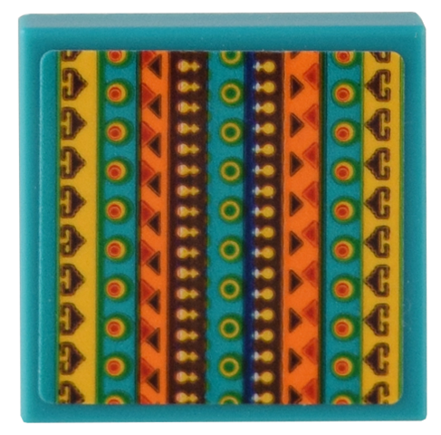 Tile 2 x 2 with Blanket with Bright Light Orange, Orange, Reddish Brown, and Dark Turquoise Geometric Pattern (Sticker) - Set 40583