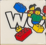 Tile 2 x 2 with LEGO World Logo Left Half, 'WO', Minifigures and Bricks Pattern