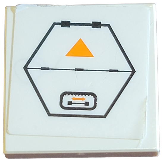 Tile 2 x 2 with Hexagonal Hatch Door with Hinges, Orange Triangle and Double Arrow Pattern (Sticker) - Set 7649