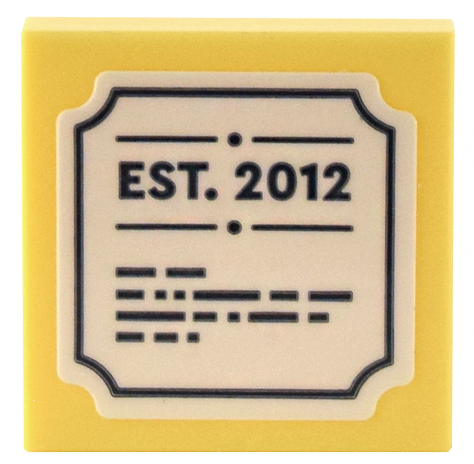 Tile 2 x 2 with White Sign with Cut Corners, Dark Blue 'EST. 2012' and Text Pattern (Sticker) - Set 41732