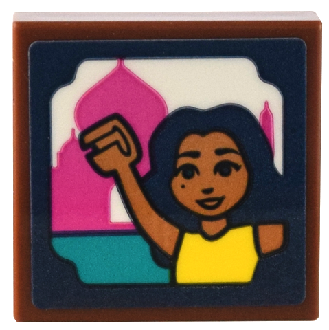 Tile 2 x 2 with Picture of Friends Mini Doll Waving and Magenta Taj Mahal Pattern (Sticker) - Set 41732
