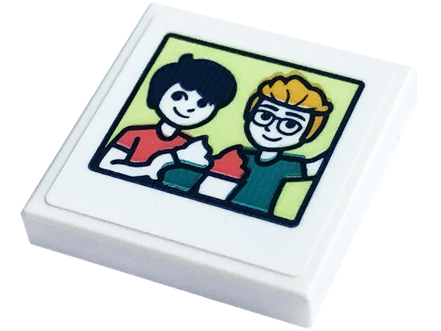 Tile 2 x 2 with Picture of 2 Boys with Cupcakes Pattern (Sticker) - Set 41754