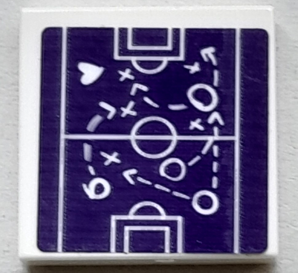 Tile 2 x 2 with Dark Purple Soccer Pitch with Dotted Lines, Arrows, Circles and Heart Pattern (Sticker) - Set 41669