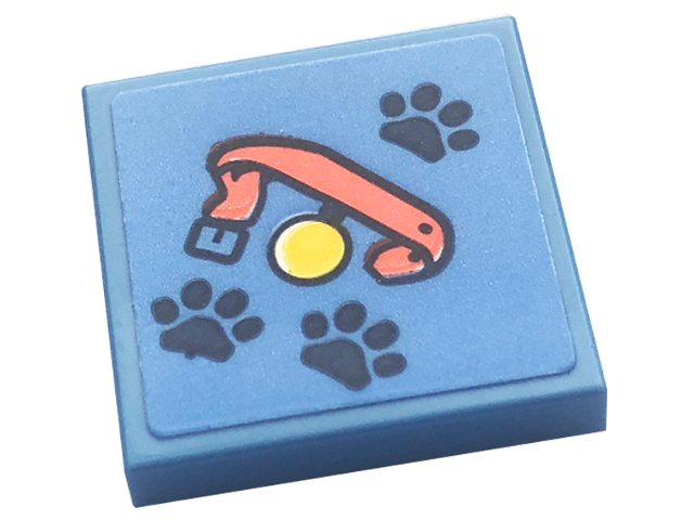 Tile 2 x 2 with Dark Blue Paw Prints and Coral Dog Collar with Yellow Tag Pattern (Sticker) - Set 41738