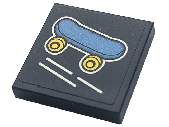 Tile 2 x 2 with Medium Blue Skateboard with Yellow Wheels Pattern (Sticker) - Set 41728