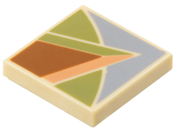 Tile 2 x 2 with Dark Orange, Olive Green, Nougat, and Sand Blue Angular Shapes Pattern