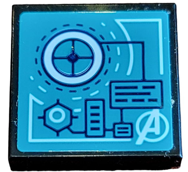 Tile 2 x 2 with Avengers Logo, Target, Rectangles, Lines and Hexagon on Dark Turquoise Background Pattern (Sticker) - Set 76126