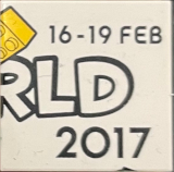 Tile 2 x 2 with LEGO World Logo Right Half, '16-19 FEB', 'RLD' and '2017' Pattern