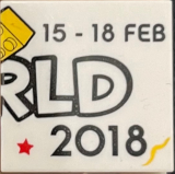 Tile 2 x 2 with LEGO World Logo Right Half, '15-18 FEB', 'RLD' and '2018' Pattern