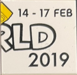 Tile 2 x 2 with LEGO World Logo Right Half, '14-17 FEB', 'RLD' and '2019' Pattern