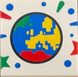 Tile 2 x 2 with Green, Red, Yellow and Blue Pixelated Globe Pattern