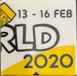 Tile 2 x 2 with LEGO World Logo Right Half, '13-16 FEB', 'RLD' and '2020' Pattern
