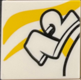 Tile 2 x 2 with Black Number 12 and Yellow Wavy Stripes Pattern
