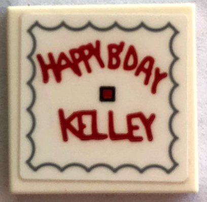 Tile 2 x 2 with Red 'HAPPY B'DAY KELLEY' Pattern (Sticker) - Set 21336