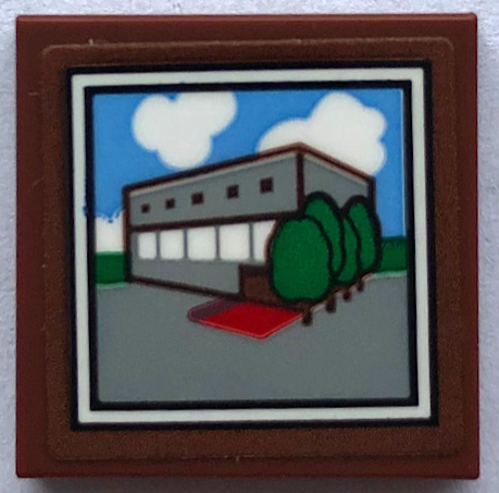 Tile 2 x 2 with Picture of Office Block Exterior, Clouds and Trees Pattern (Sticker) - Set 21336