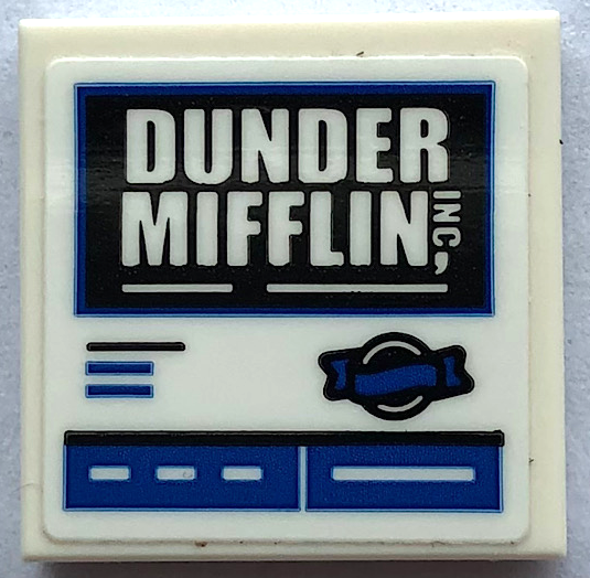 Tile 2 x 2 with 'DUNDER MIFFLIN, INC' Sign with White Lines and Blue Border Pattern (Sticker) - Set 21336