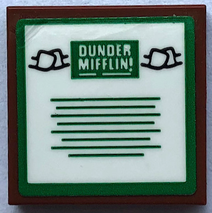Tile 2 x 2 with 'DUNDER MIFFLIN', Black Handshakes, Green Lines and Border Pattern (Sticker) - Set 21336