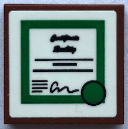 Tile 2 x 2 with Certificate, Black Writing and Lines, Green Circle and Border Pattern (Sticker) - Set 21336