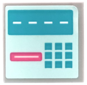 Tile 2 x 2 with ATM Screen with White Dotted Line, Medium Azure Keypad and Dark Pink Slot on Light Aqua Background Pattern (Sticker) - Set 41450